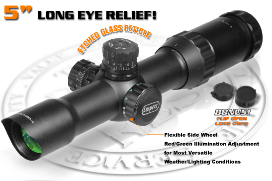   LEAPERS () SCP3-1428L1 Accushot 1-4X28 30mm Long Eye Relief CQB Scope